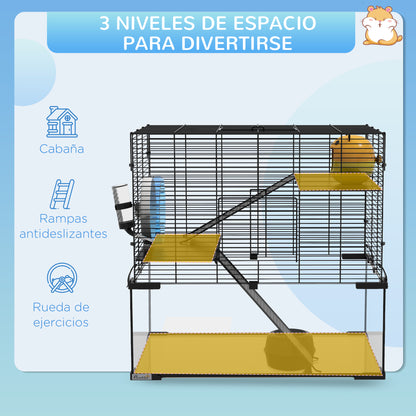 Pawhut Jaula Para Hámster Con Fondo De Vidrio 60x40x54,5 Cm Negro_3