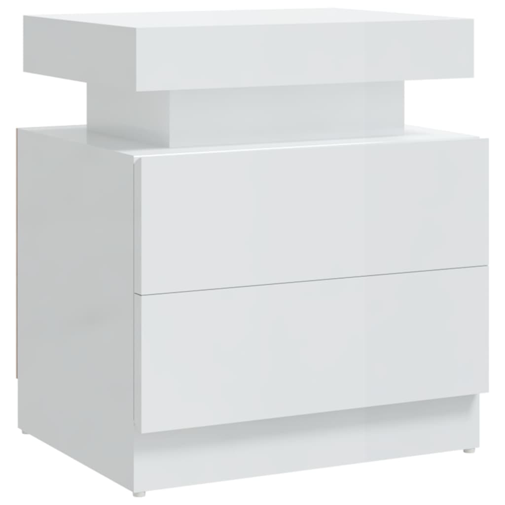 Mesita De Noche Madera De Ingeniería Blanco Brillo 45x35x52 Cm_0