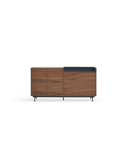 Mueble Aparador Para Comedor Modelo Valley 2 Puertas 3 Cajones Acabado Nogal/azul, 45cm(an_0