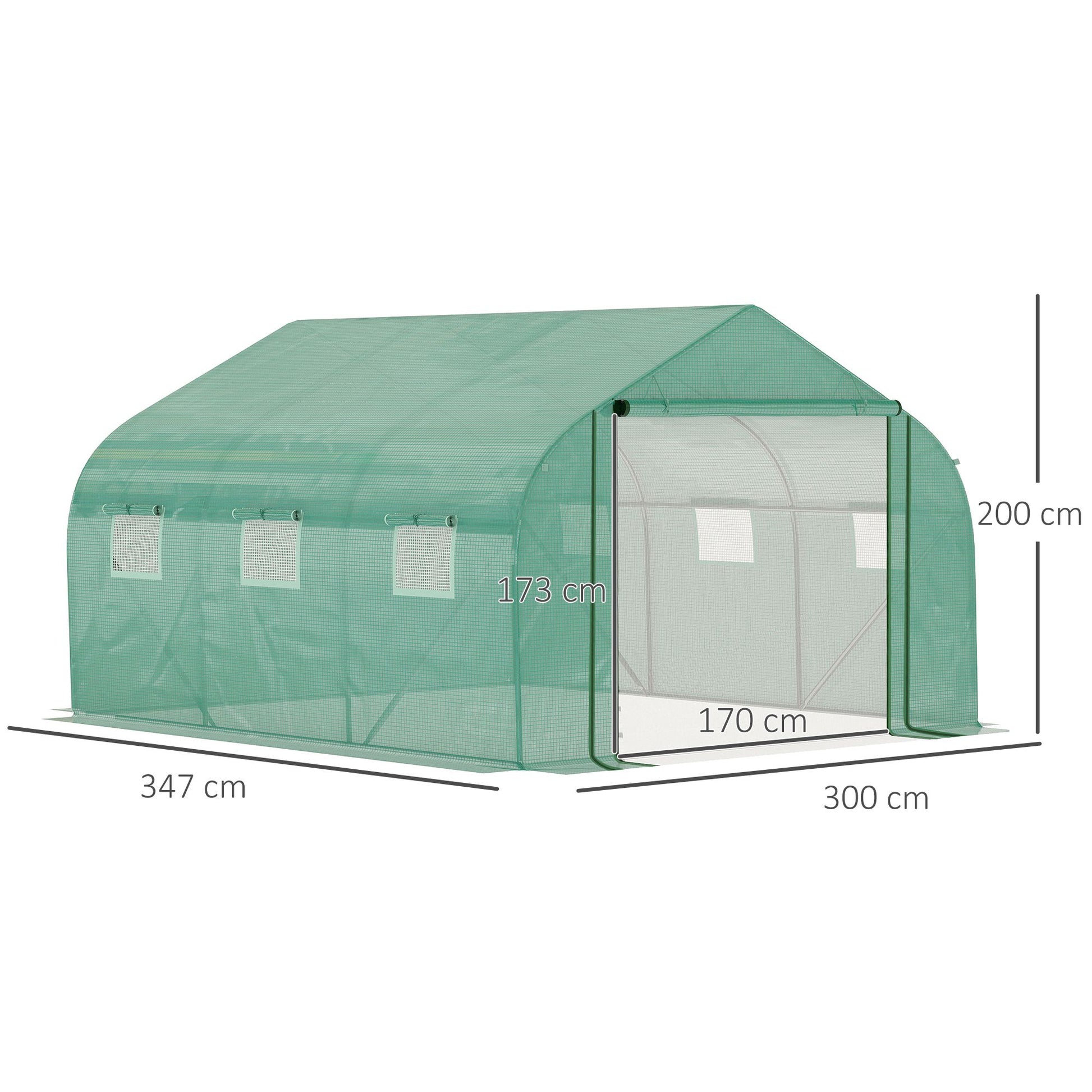 Outsunny Invernadero De Túnel Jardín 3,5x3x2m Con Puerta 6 Ventanas Enrollables_2