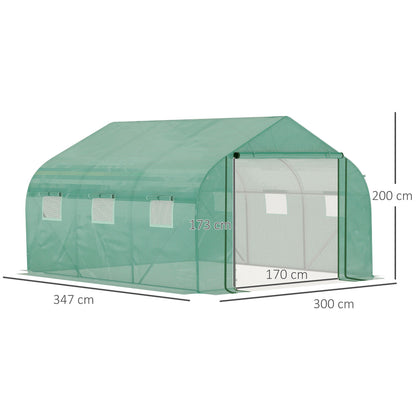 Outsunny Invernadero De Túnel Jardín 3,5x3x2m Con Puerta 6 Ventanas Enrollables_2