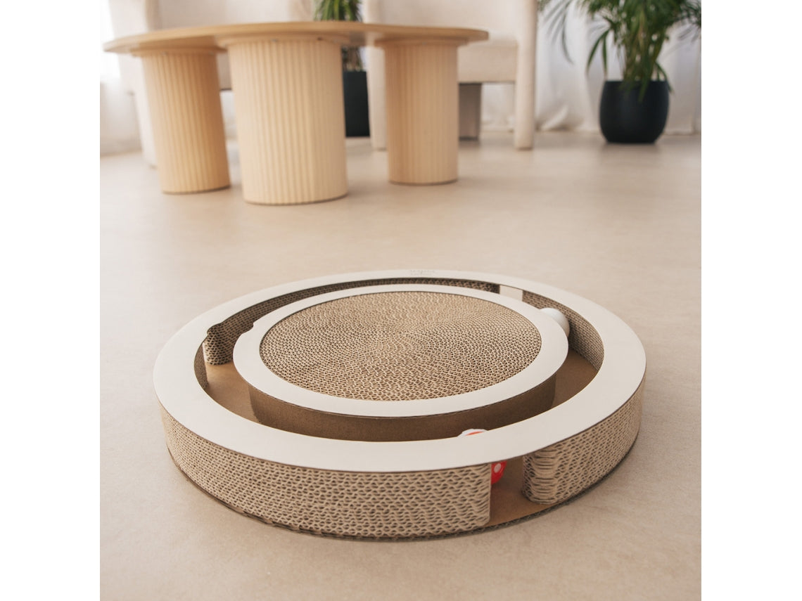 Juguete Rascador Para Gatos Timón, Base Antideslizante De Cartón Reciclado Y Bolas Giratorias Althea Living 40x40x5cm_5