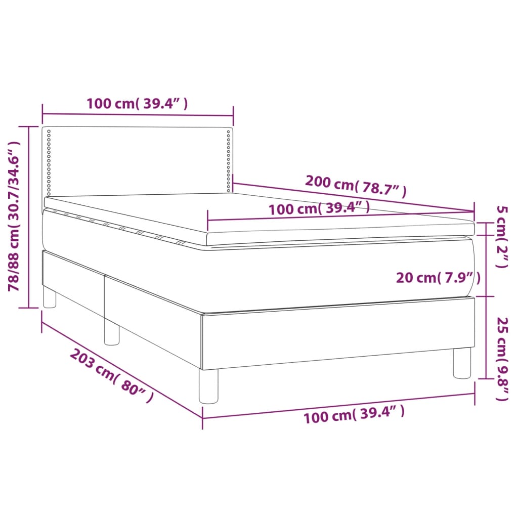 Cama Box Spring Colchón Y Luces Led Tela Gris Oscuro 100x200 Cm / Vetonek_1