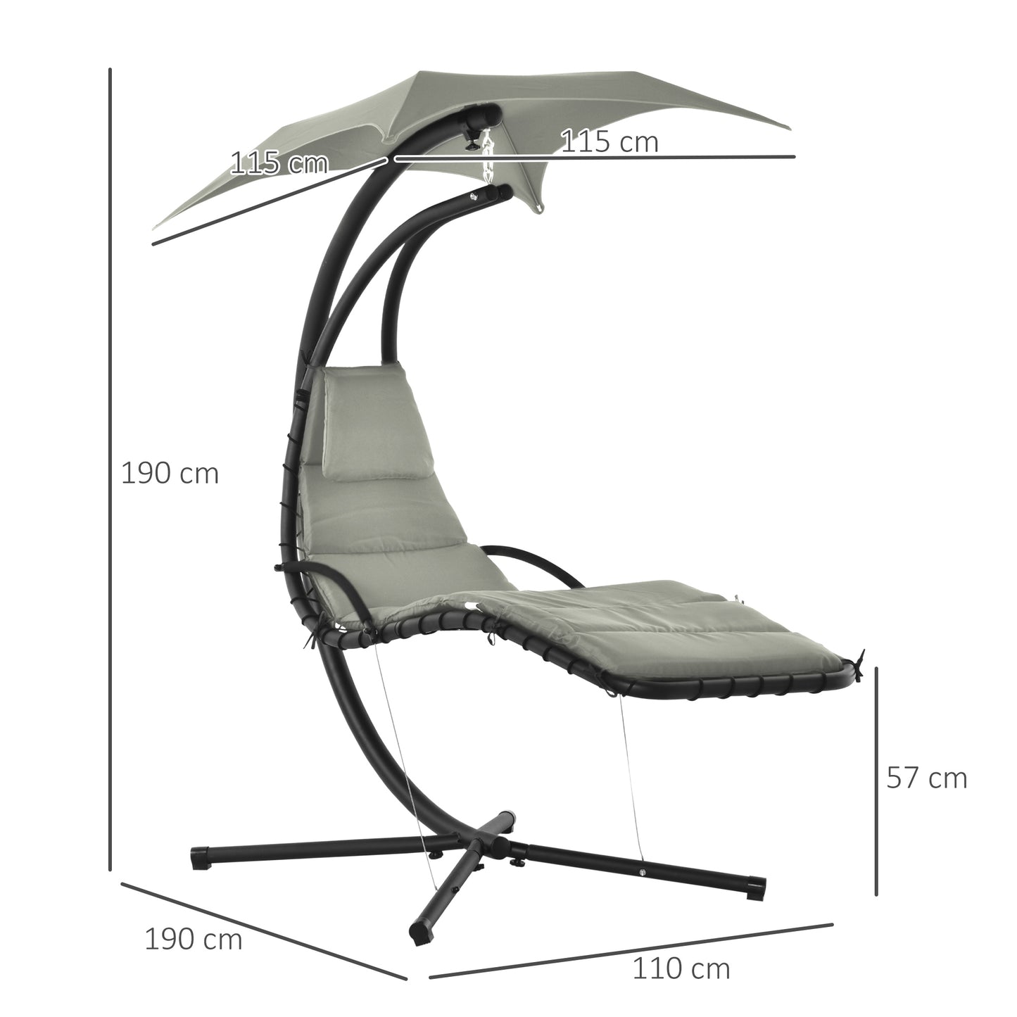 Outsunny Silla Colgante Con Soporte Toldo 190x110x190 Cm Gris_2