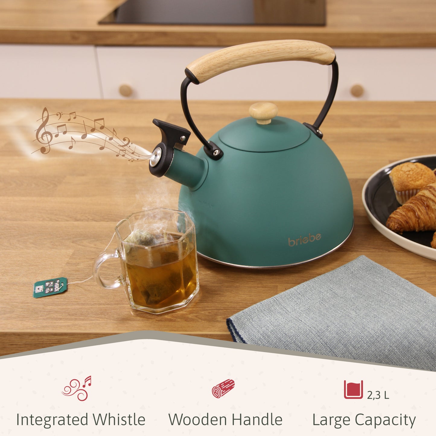 Briebe Nordic Set Tostadora Pan Ranura Ancha 2 Rebanadas + Tetera 2,3l Acero Inox, Inducción Libre Bpa,skt1177gre,verde_3