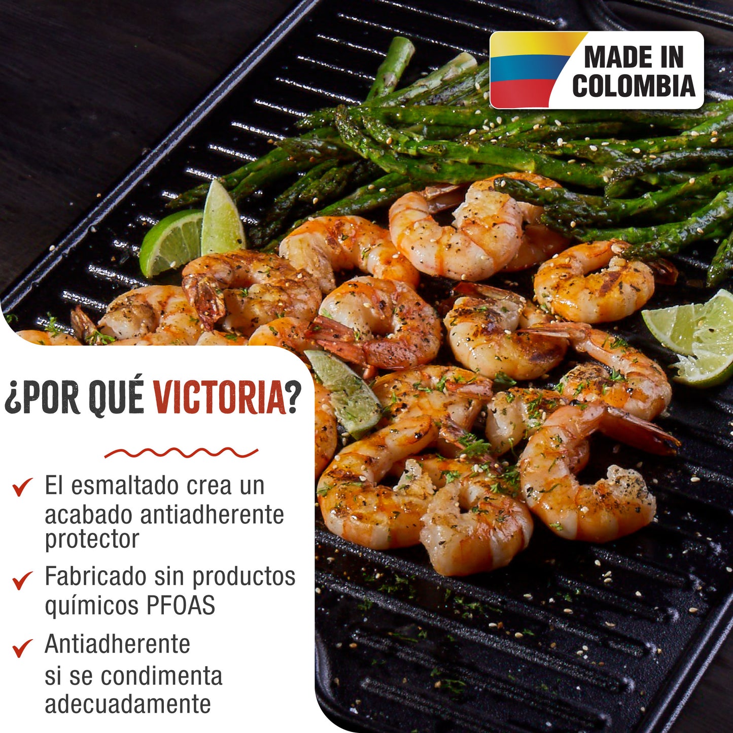 Victoria Plancha Cocina Hierro Fundido Esmaltado Parrilla Reversible 47x25cm, Fuego Barbacoa Sin Ptfe, 31770, Negro_1