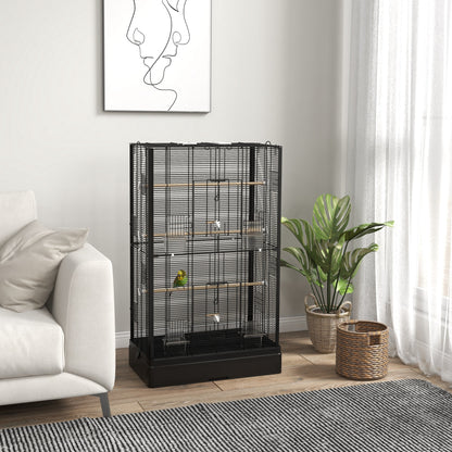 Pawhut Jaula Para Pájaros 61x36,5x98 Cm Con Puertas Perchas Bandeja Negro_1