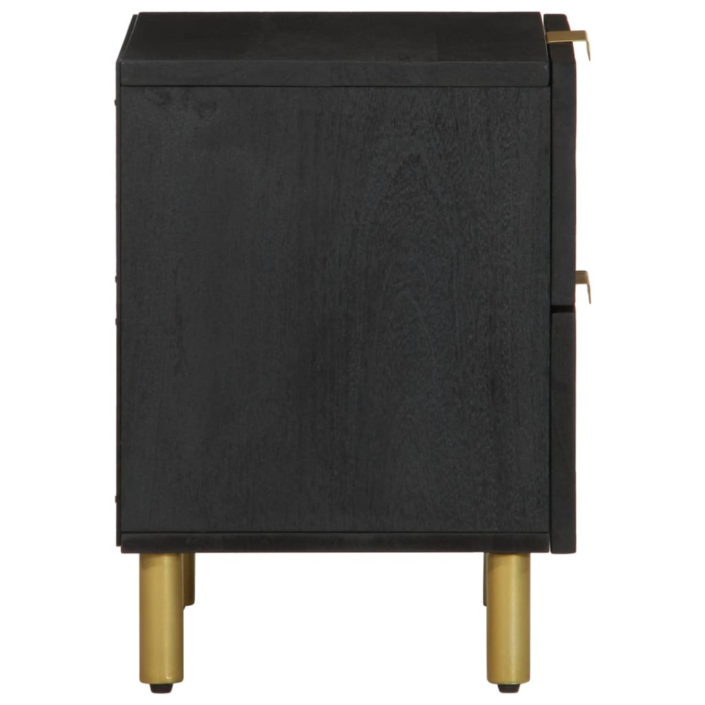 Mesita De Noche De Madera Maciza De Mango Negra 40x33x46 Cm_2