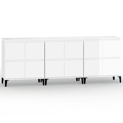 Aparadores 3 Uds Madera Contrachapada Blanco Brillo 60x35x70 Cm_1