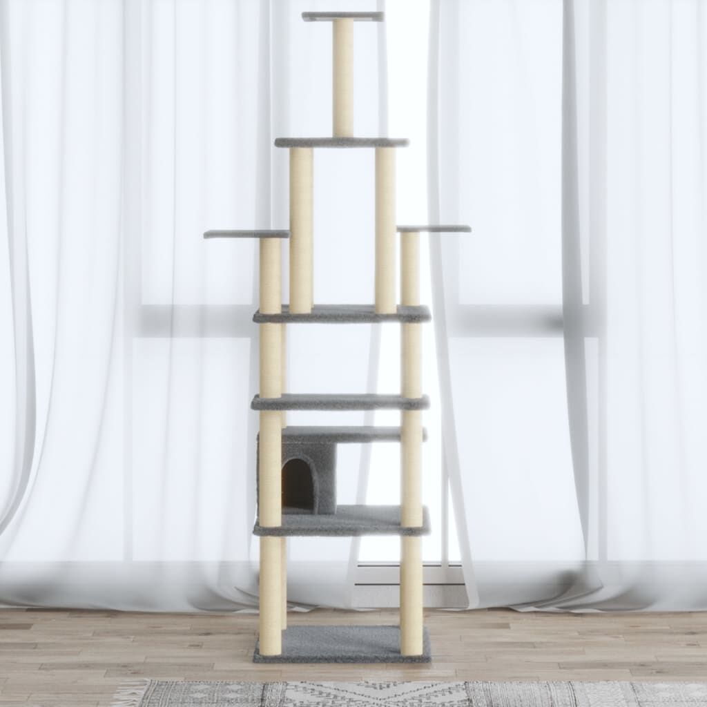 Vidaxl Rascador Para Gatos Con Postes De Sisal Gris Claro 183 Cm_1