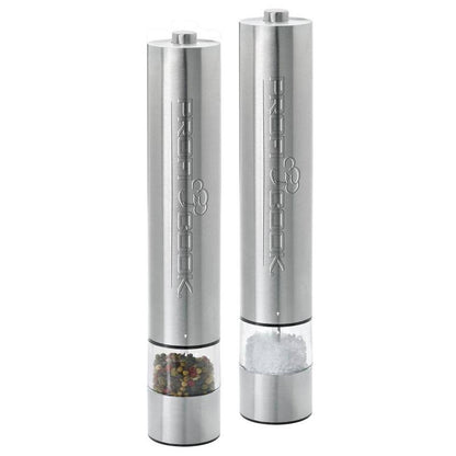 Pimentero Y Salero Eléctrico, Juego 2 Pcs, Acero Inox,  Con Luz, Cuchillas Cerámicas Precisión Proficook Pc-psm1031 Plata