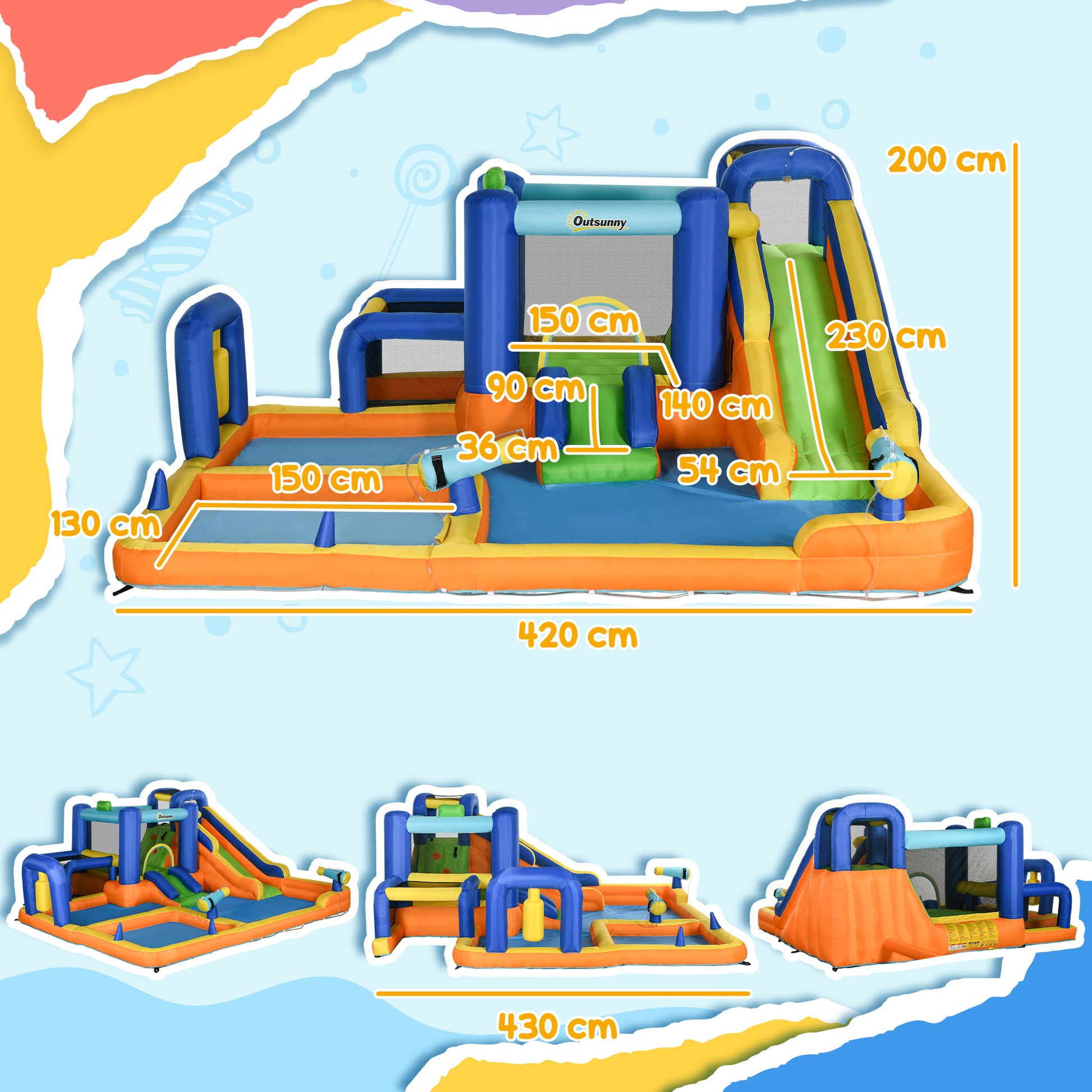 Outsunny Castillo Hinchable Infantil 7 En 1 Con Tobogán 430x420x200cm Multicolor_2
