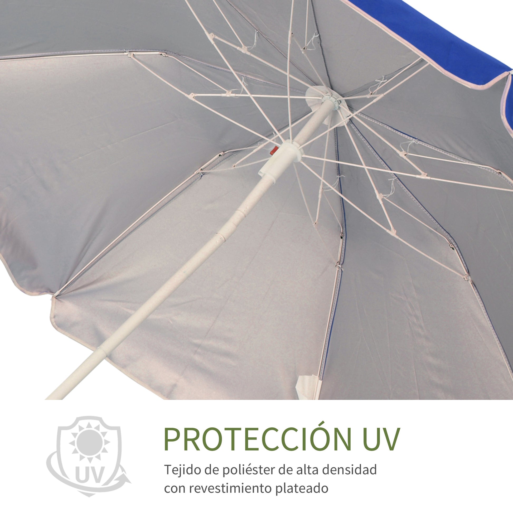 Outsunny Sombrilla De Playa Grande Ø160 Cm Protección Uv Impermeable Azul_4