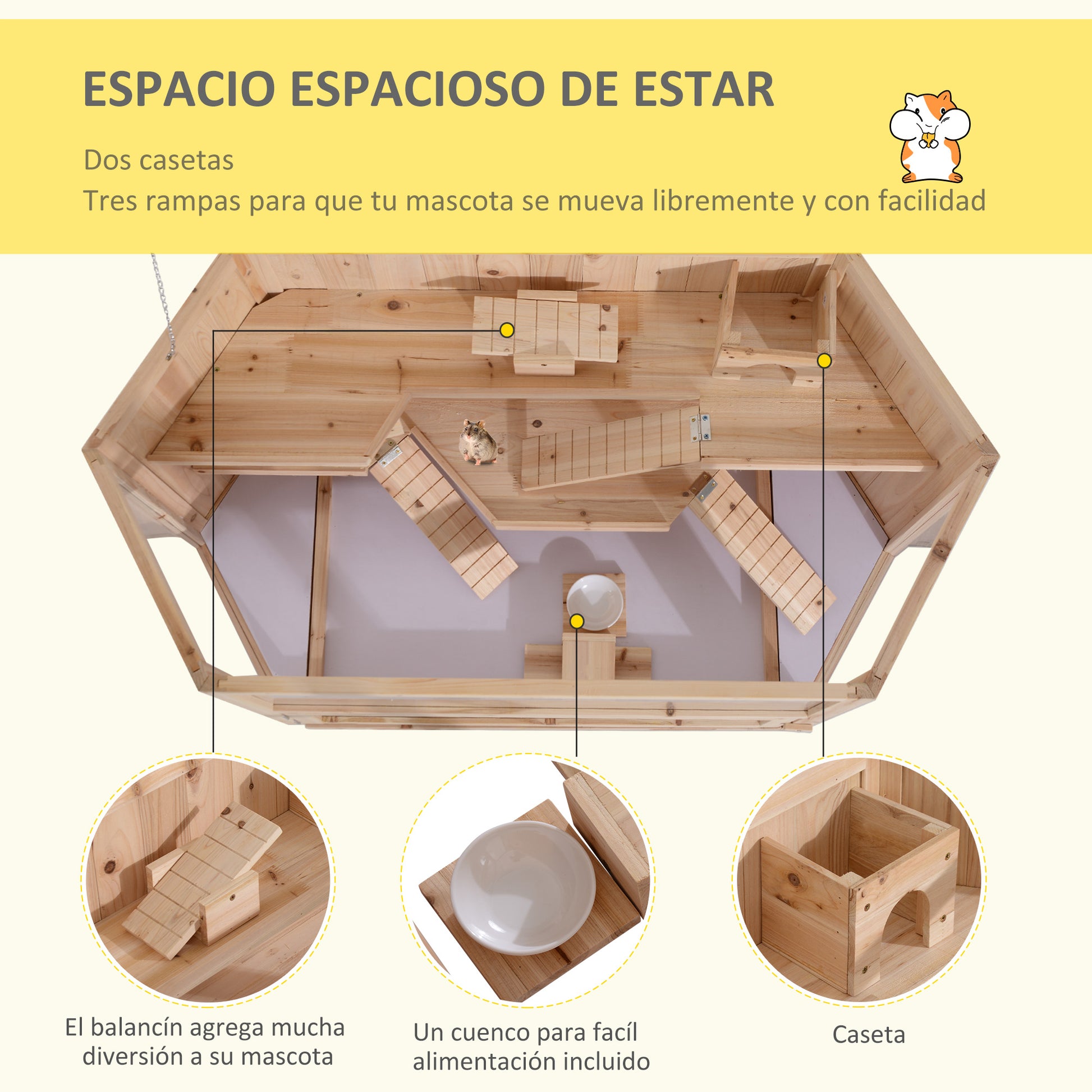 Pawhut Jaula De Madera Para Hámster Casa Para Roedores Pequeños De 3 Pisos_5