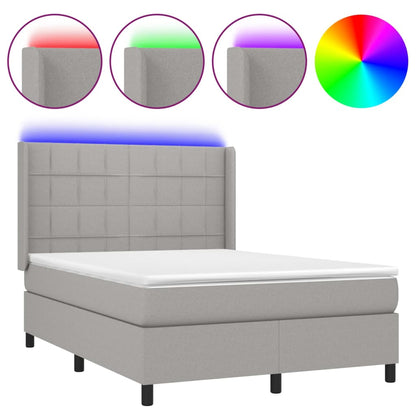 Cama Box Spring Colchón Y Luces Led Tela Gris Claro 140x190 Cm / Vetonek_3