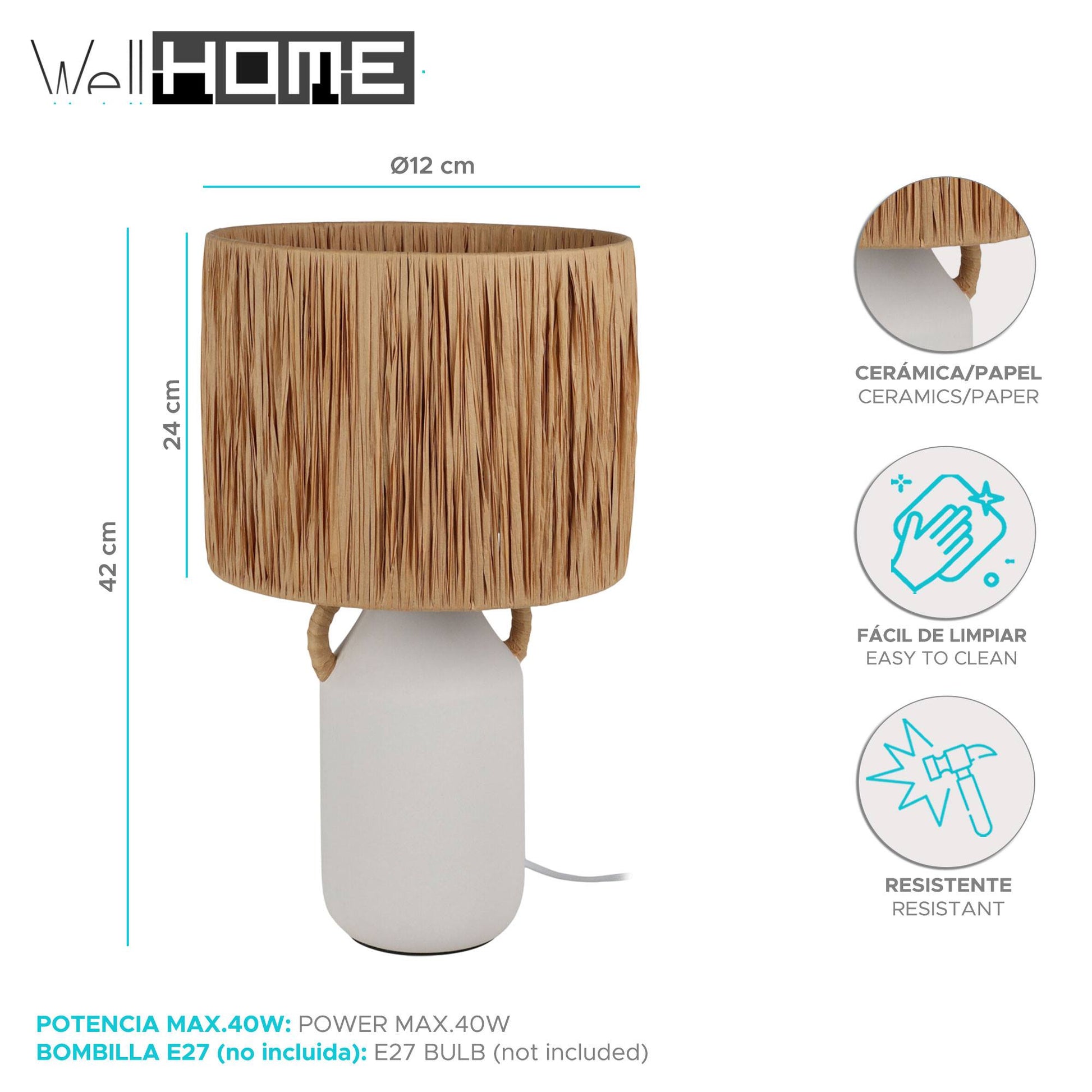 Well Home Lampara De Mesa En Ceramica 12x29cm_1