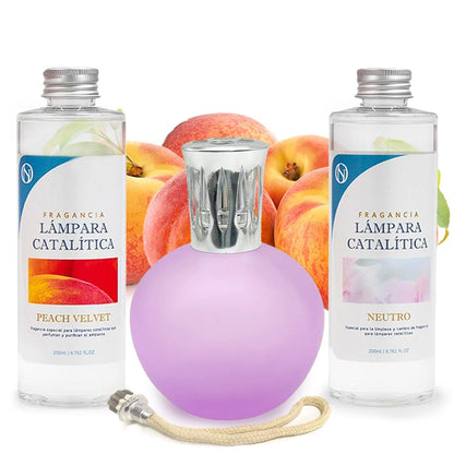 Pack Ahorro Lámpara Catalítica Fucsia Mate + Fragancia Peach Velvet 200ml + Limpiador Neutro 200ml + Mecha Repuesto_0