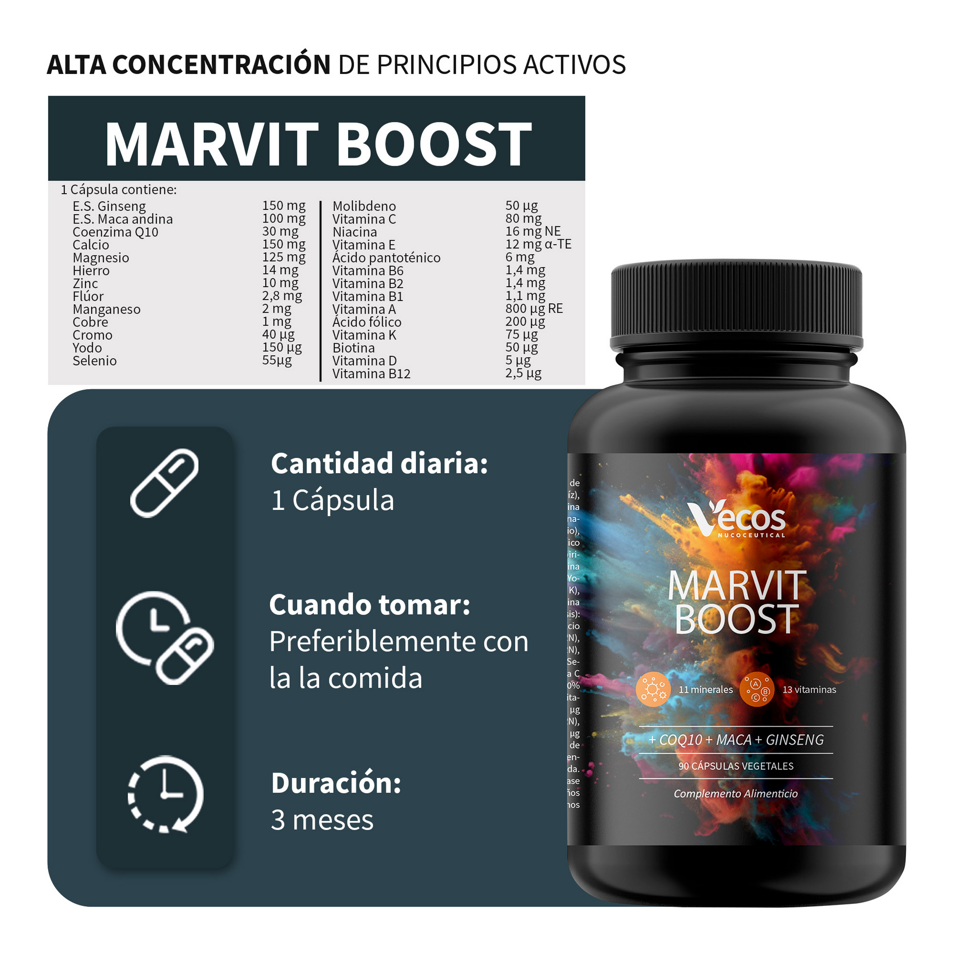Marvit Boost Vecos 90 Cápsulas | Rendimiento Físico Y Mental | Maca, Ginseng Y Coq10_2