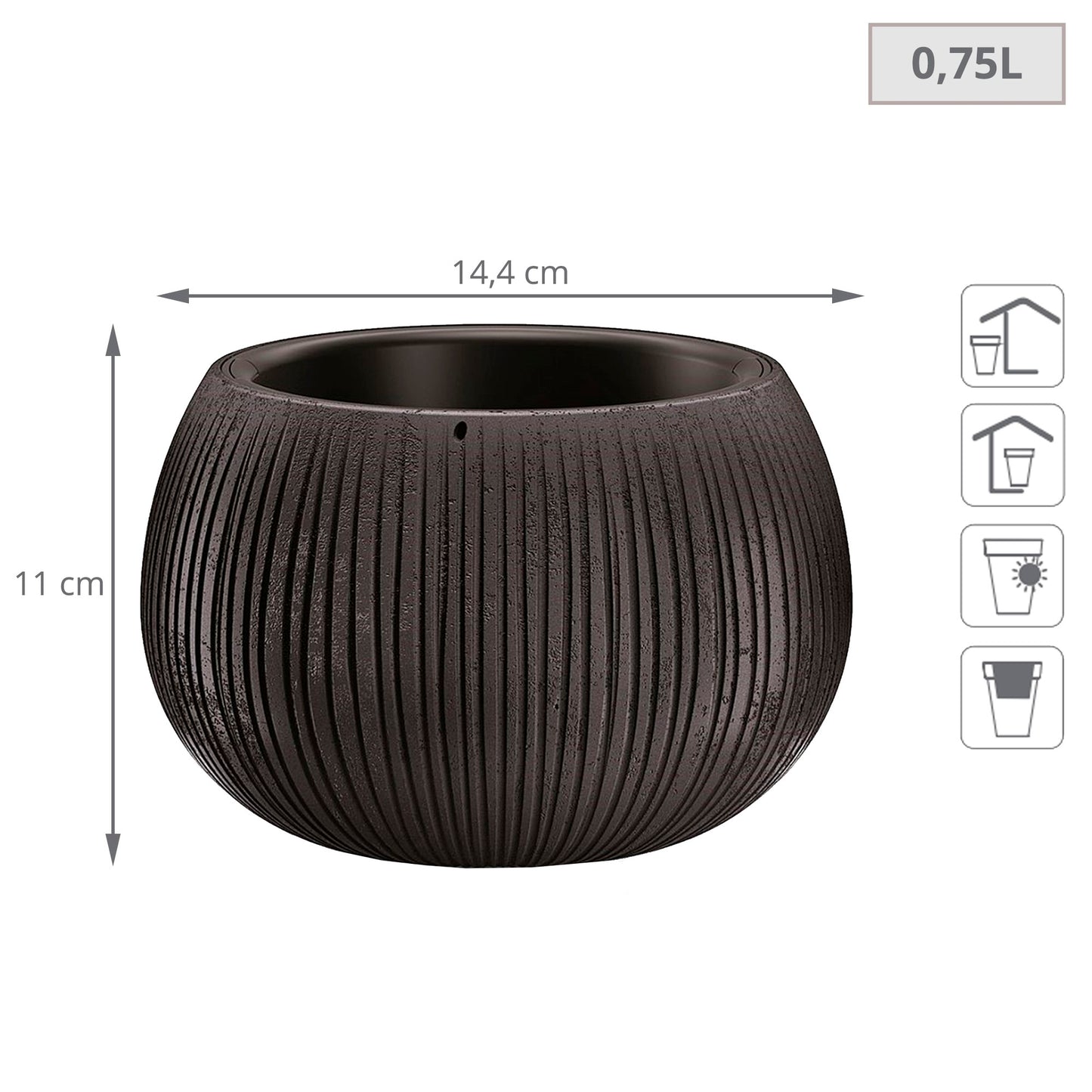 2x Prosperplast Beton Bowl De Plástico Con Depósito En Color Cemento Negro, 11 (alto) X 14,4 (ancho) X 14,4 (profundo) Cms_1