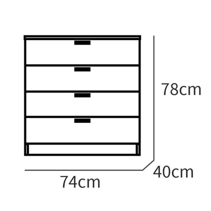Cómoda Dormitorio, Cajonera 4 Cajones, Sinfonier 78x74x40 Cm (alto X Ancho X Profundo), Briebe, Nova, Blanco