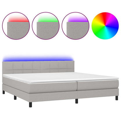 Cama Box Spring Con Colchón Tela Y Led Gris Claro 200x200 Cm / Vetonek_1