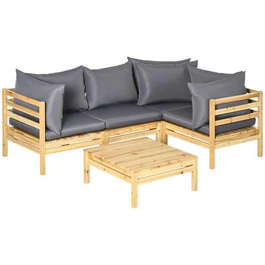 Outsunny Conjunto De Muebles De Jardín De Madera 5 Piezas Con 4 Sofás Y Mesa_0