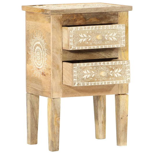 Mesita De Noche Pintada A Mano Madera Maciza Mango 40x30x60 Cm_0