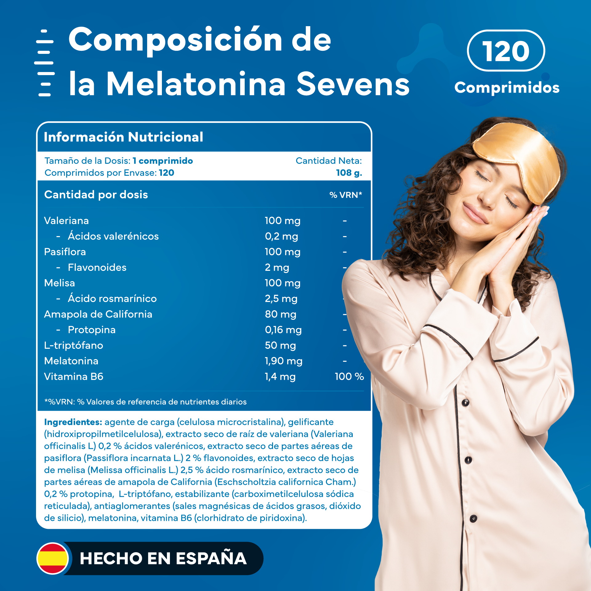 Melatonina Con Triptófano Sevens Nutrition. Mejora El Sueño.