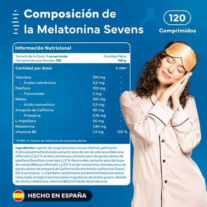 Melatonina Con Triptófano Sevens Nutrition. Mejora El Sueño.
