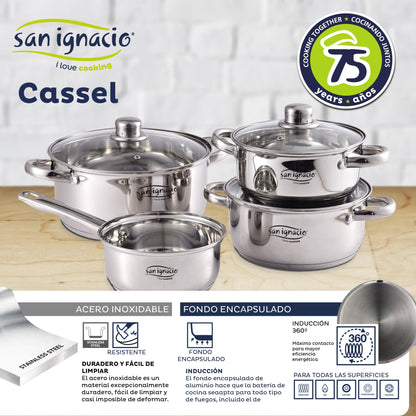 Bateria 7pcs Acero Inoxidable: Cazo Sin Tapa Ø16 (1.5l) / Cacerolas Con Tapa Ø18 (2.0l); Ø20 (3.0l) Y Ø24 (4.0l) Y Set De 3 Sartenes