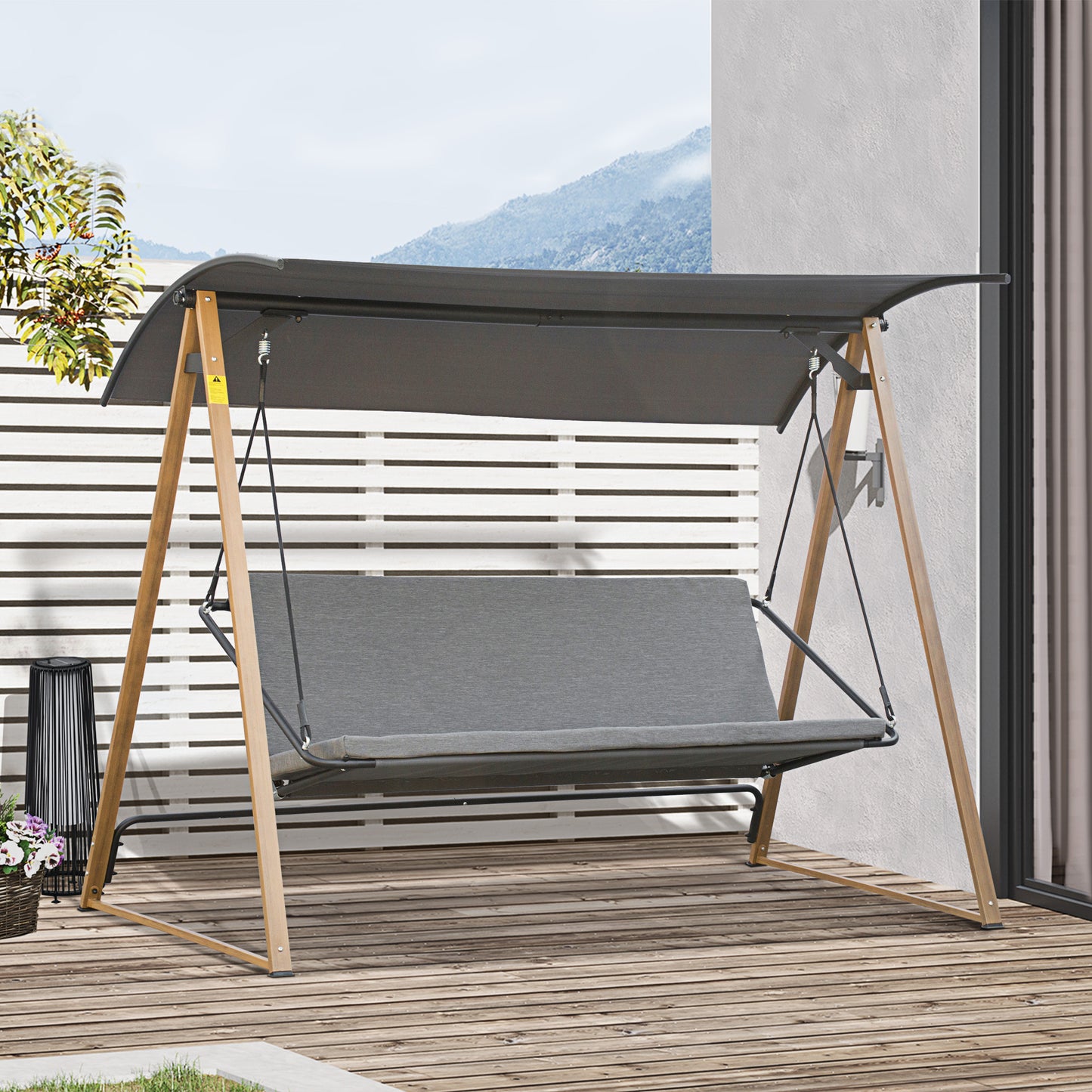 Outsunny Columpio Balancín De Jardín De 3 Plazas Techo Ajustable 224x133x173 Cm_1