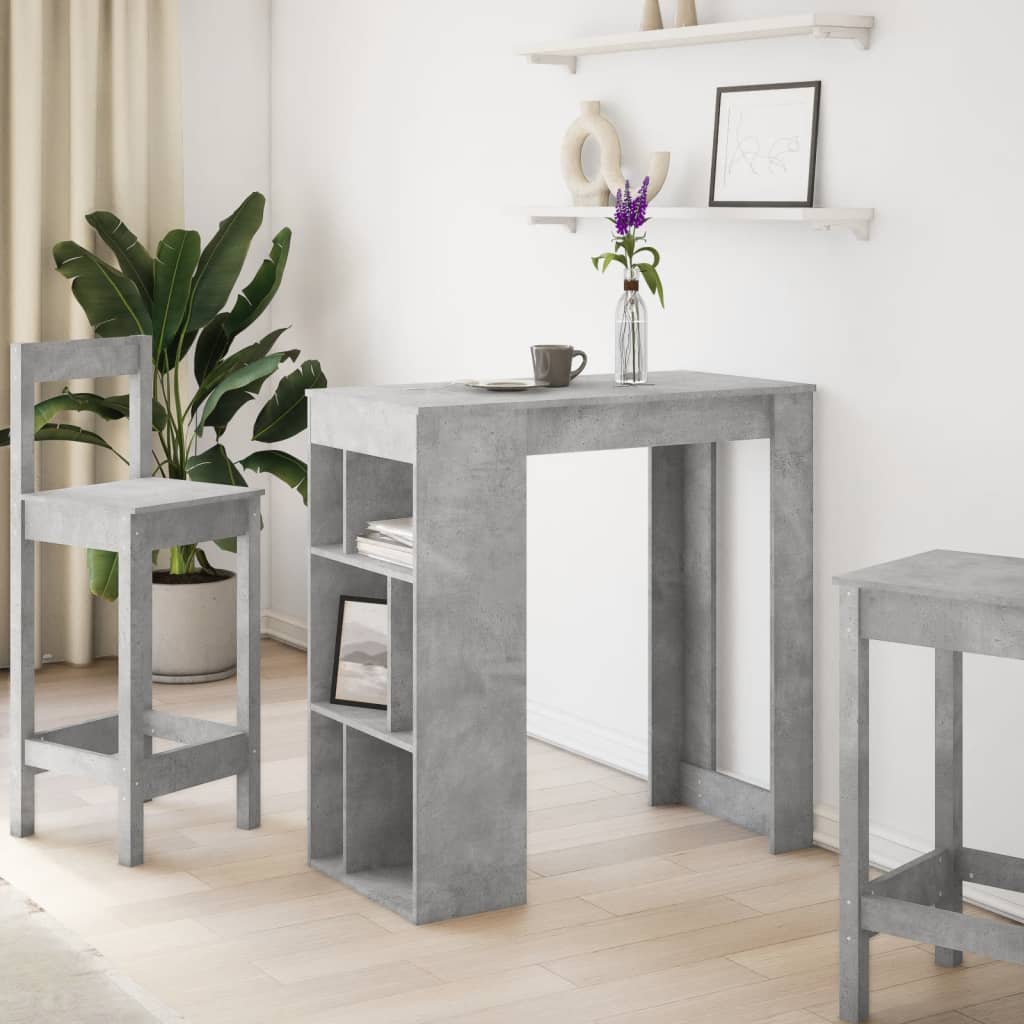 Mesa Alta Bar Con Estantes Madera Gris Hormigón 102x50x103,5cm_1