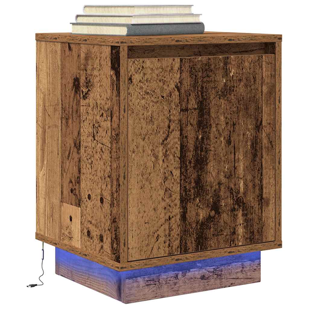 Mesillas De Noche Con Luces Led 2 Uds Madera Vieja 38x34x50 Cm_4