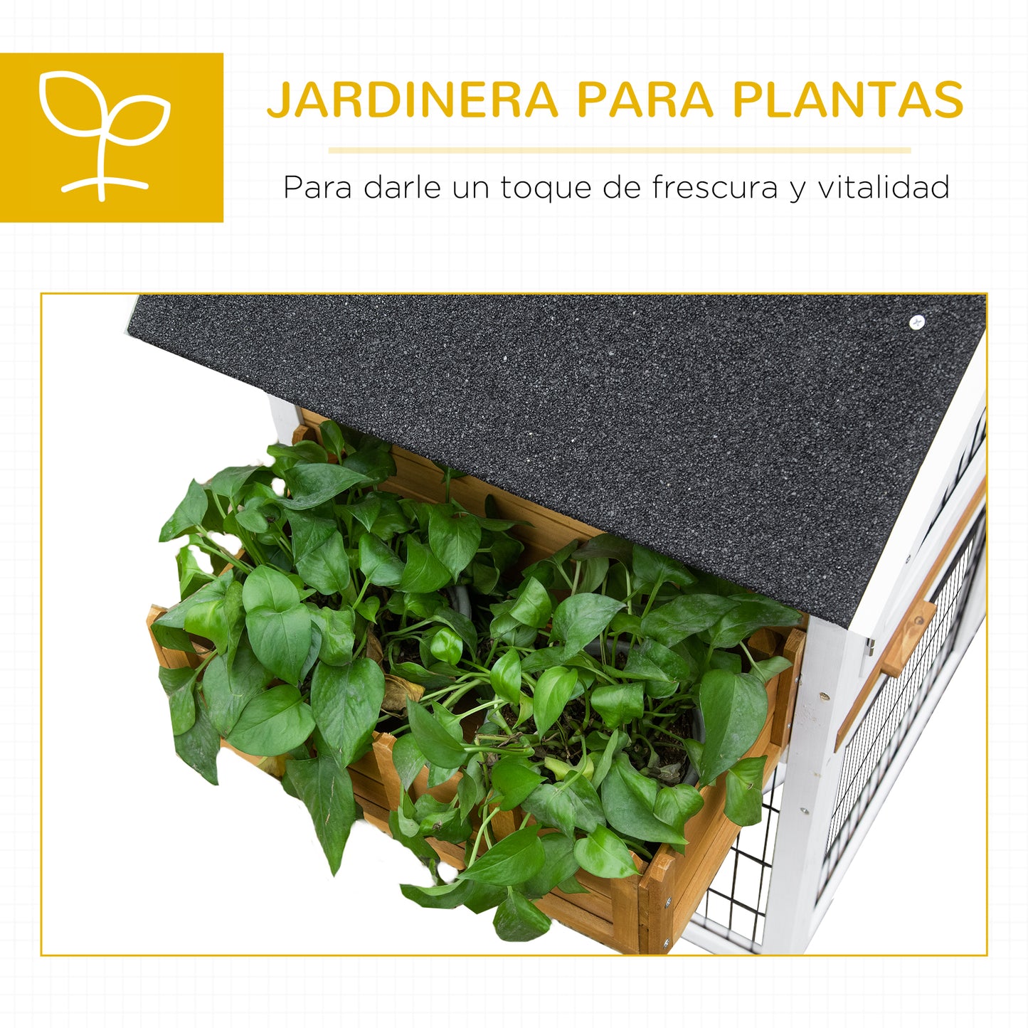 Pawhut Conejera De Madera Exterior Con Techo Asfáltico Y Jardinera 123x58x106cm_5