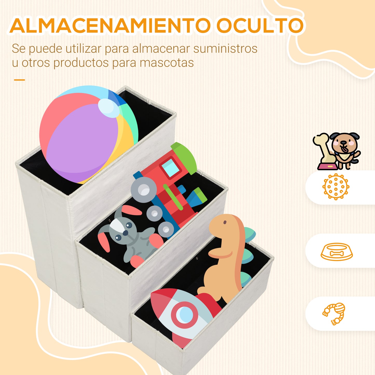 Escalera Para Mascotas 3 Peldaños Plegable Con Tapas Abatibles 40x54x48cm Blanco_4