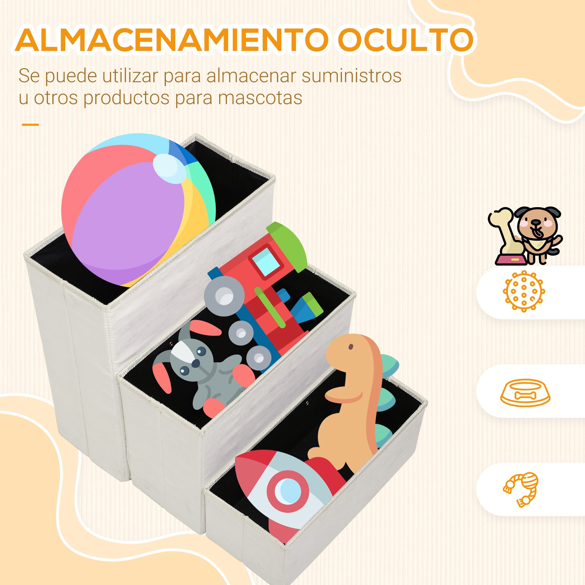 Escalera Para Mascotas 3 Peldaños Plegable Con Tapas Abatibles 40x54x48cm Blanco_4