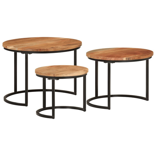 Mesas Apilables 3 Piezas Madera Maciza De Acacia_0