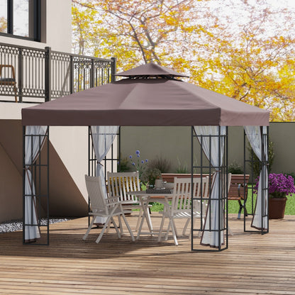 Outsunny Conjunto De 1 Cenador De Jardín 3x3 M Y 1 Techo De Repuesto Café Y Teja_1