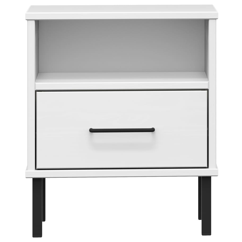 Mesita De Noche Patas De Metal Madera Maciza Pino Blanca Oslo_2
