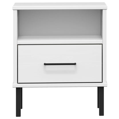 Mesita De Noche Patas De Metal Madera Maciza Pino Blanca Oslo_2