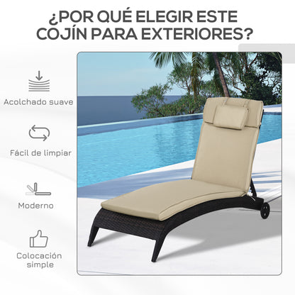Outsunny Cojín Tumbona Exterior 198x53x5cm Desenfundable Con Reposacabezas Beige_5