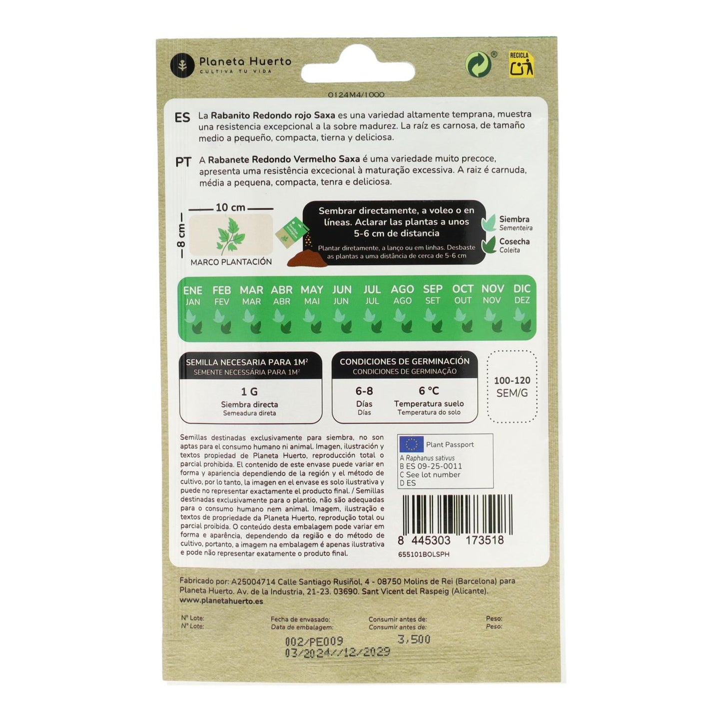 Semillas de Rabanito redondo rojo saxa ecológicas Planeta Huerto