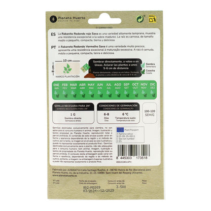 Semillas de Rabanito redondo rojo saxa ecológicas Planeta Huerto