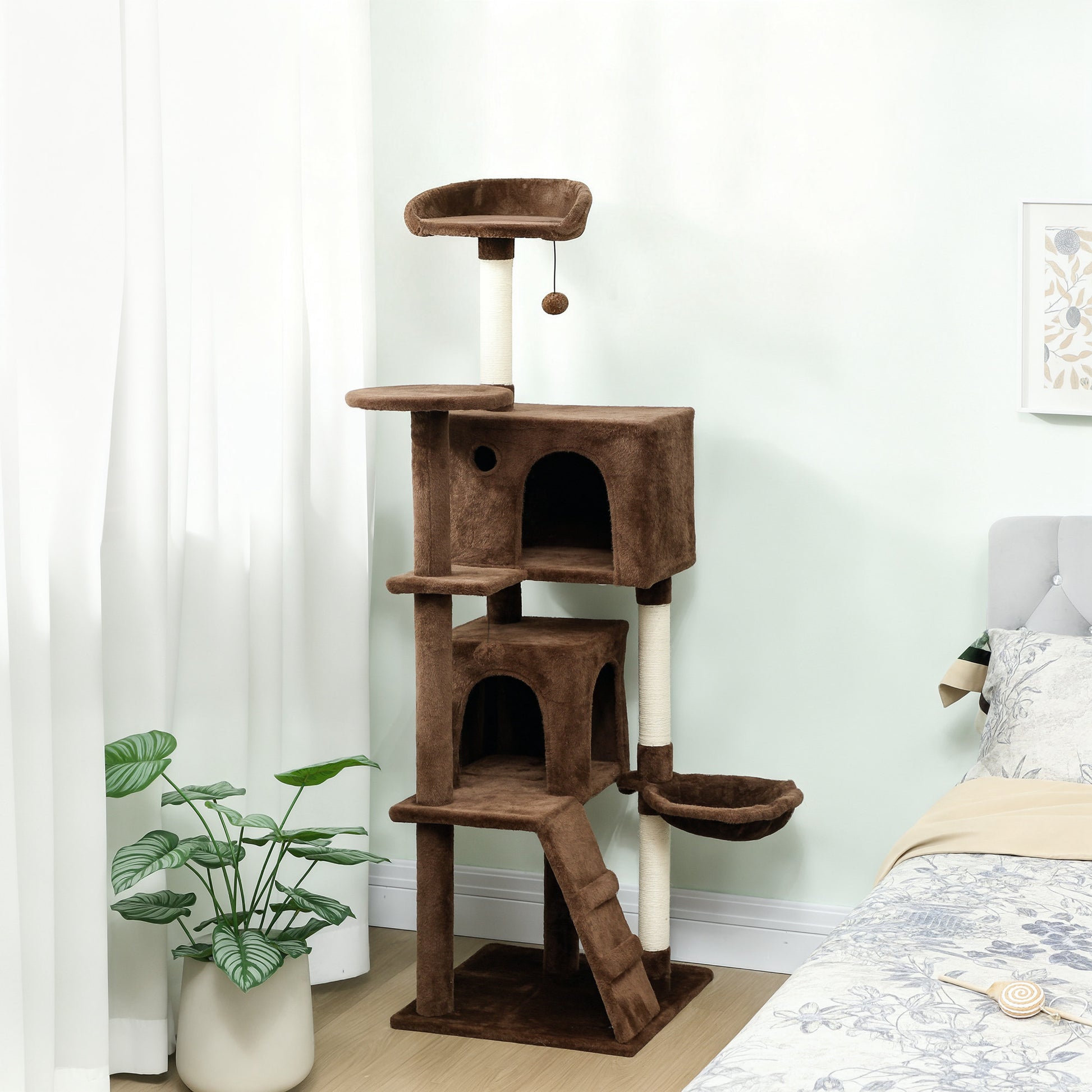 Pawhut Árbol Rascador Para Gatos 160 Cm Con Múltiples Plataformas Marrón_1