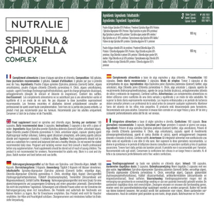 Nutralie Espirulina & Chlorella 1800mg energía y fuerza 180 cápsulas