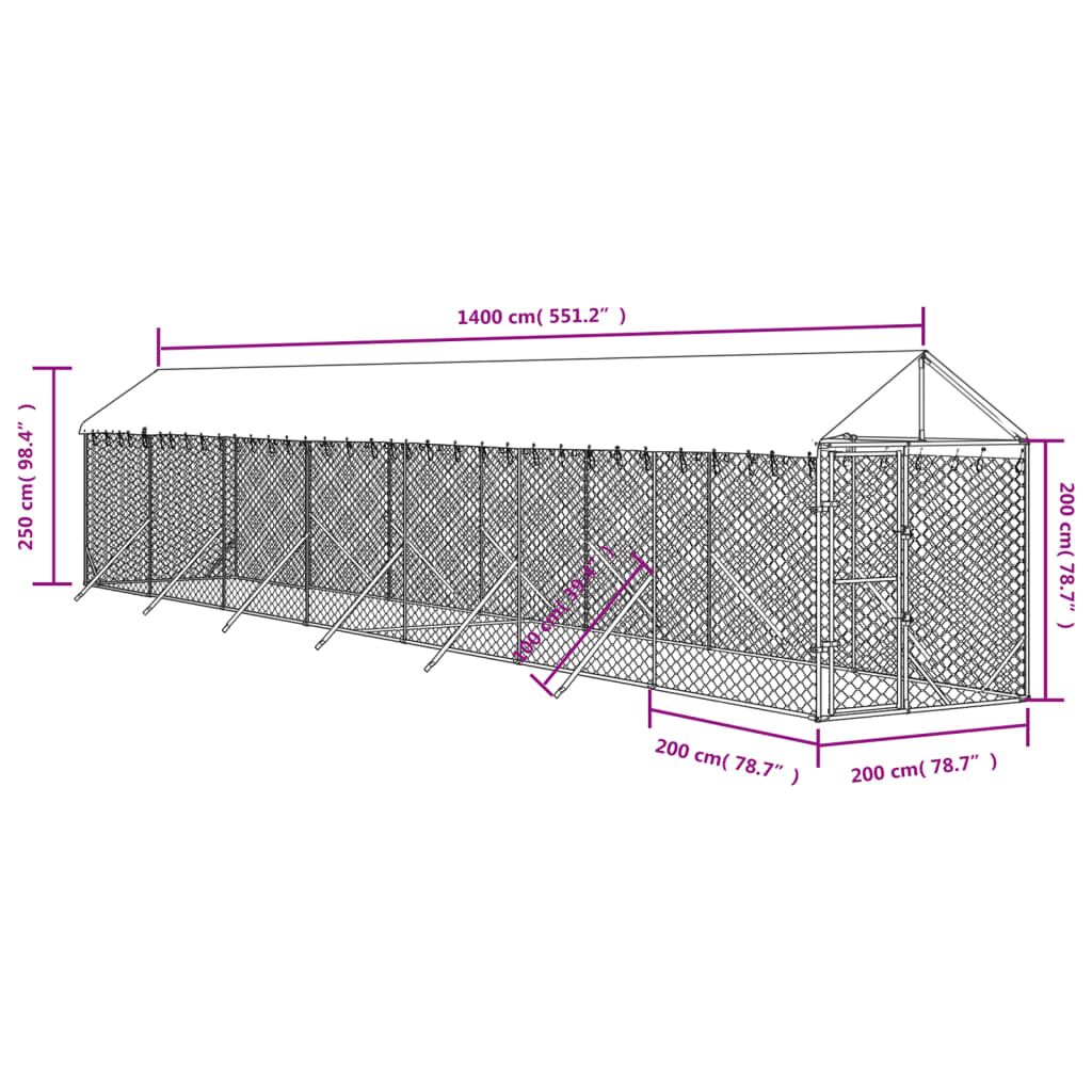 Vidaxl Perrera De Exterior Con Toldo Acero Galvanizado Plata 2x14x2,5m_2