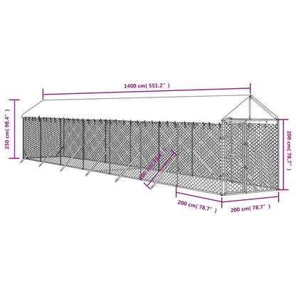 Vidaxl Perrera De Exterior Con Toldo Acero Galvanizado Plata 2x14x2,5m_2