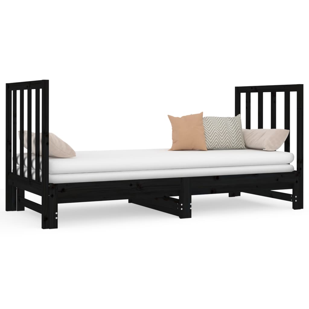 Sofá Cama Extraíble Madera Maciza De Pino Negro 2x(90x190) Cm / Vetonek_4
