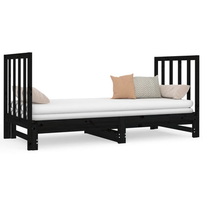 Sofá Cama Extraíble Madera Maciza De Pino Negro 2x(90x190) Cm / Vetonek_4