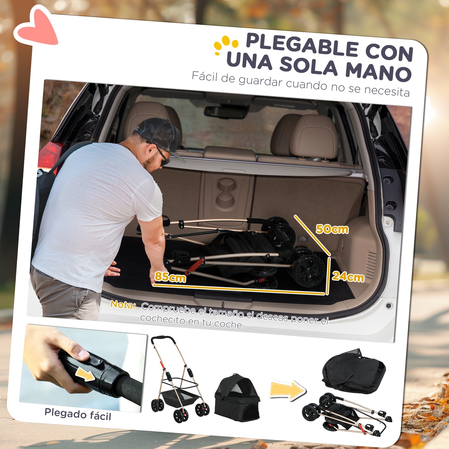 Pawhut Carrito Para Perros Plegable 3 En 1 Con Cesta De Almacenaje 76x50x102 Cm_4